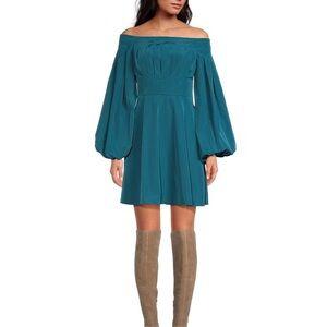 Trina Turk Calista Off-The-Shoulder Long Balloon Sleeve A-Line Dress 👗